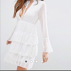 White Ruffle tiered Dobby spot dress
